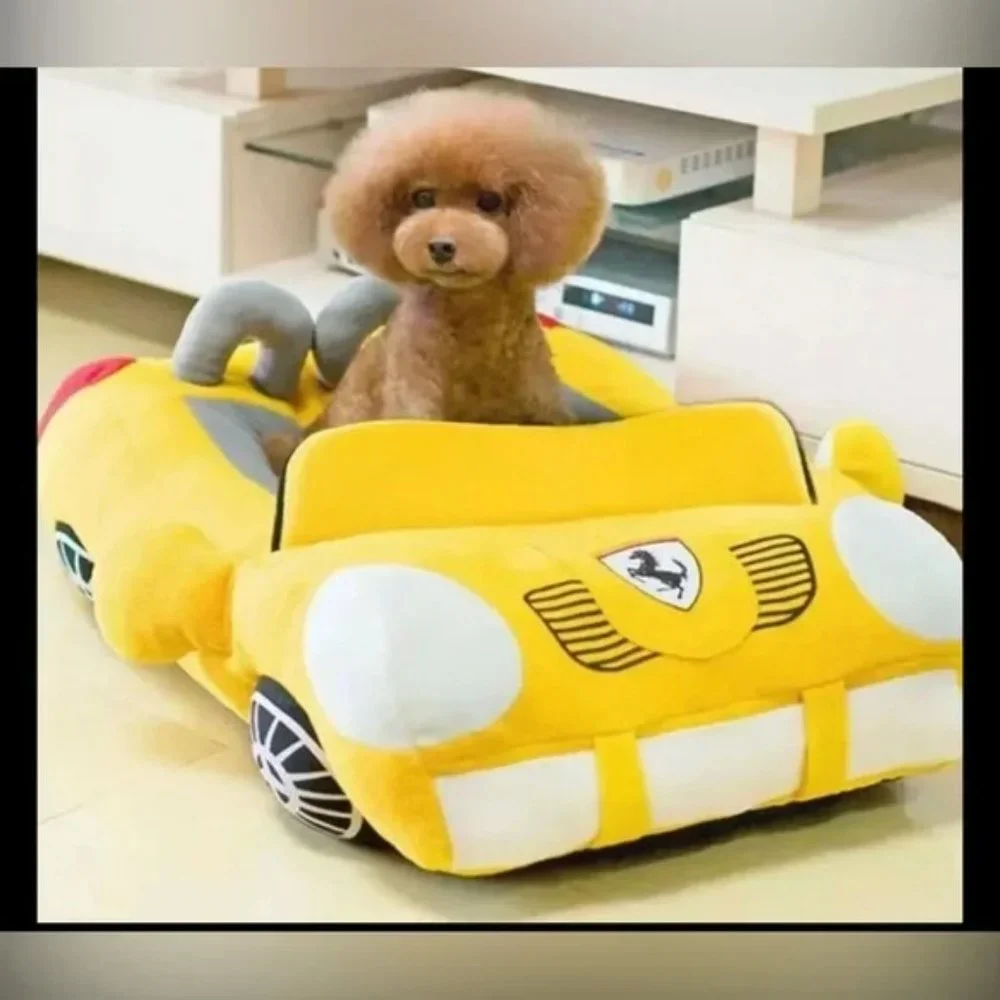 Dog Bed luxury Yellow Convertible thick medium to small dog Car Shaped